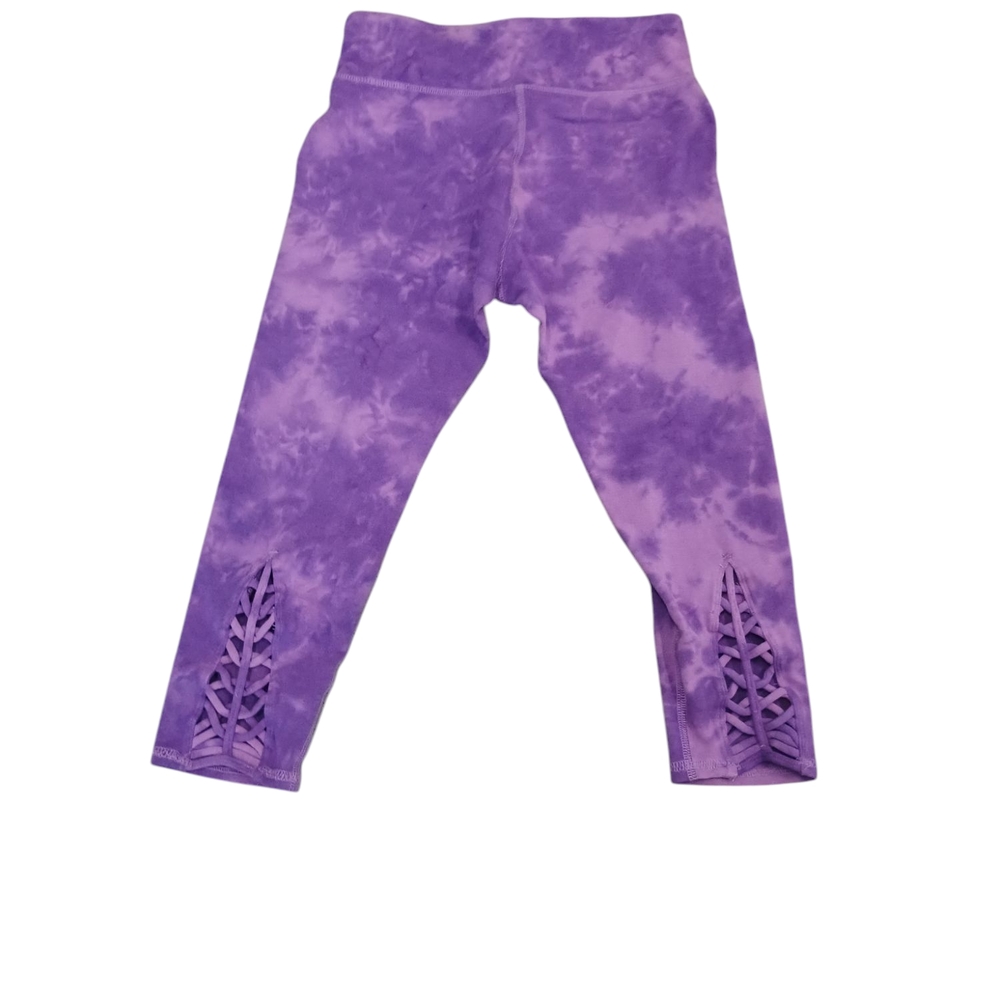 Earth Yoga Pants-girls Medium capri Athletic Legging-elastic waist PurpleTie Dye